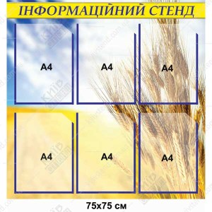 Інформаційний стенд 75х75 см з шістьма прозорими кишенями А4 на основі спіненого ПВХ 3 мм для розміщення розкладу та оголошень у школі.