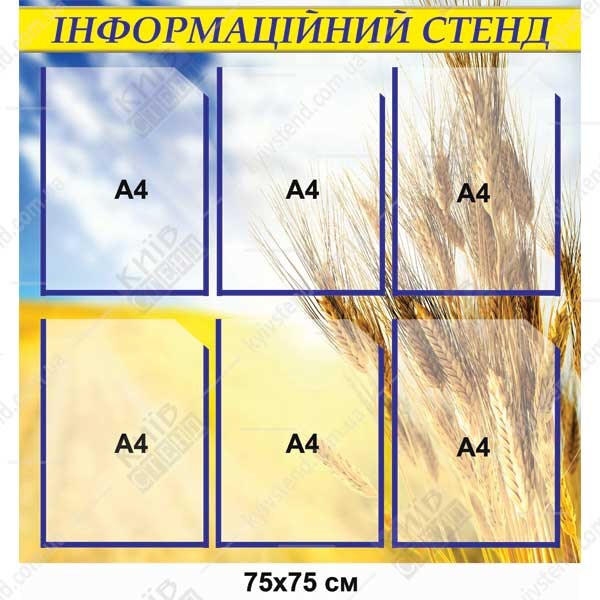 Інформаційний стенд 75х75 см з шістьма прозорими кишенями А4 на основі спіненого ПВХ 3 мм для розміщення розкладу та оголошень у школі.