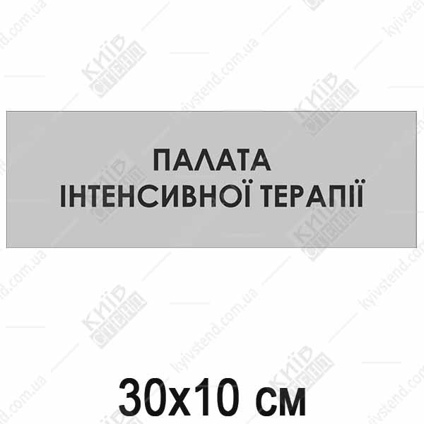 Табличка палата інтенсивної терапії 30х10 см з написом на пластиковій основі закріплена на дверях лікарняного відділення.