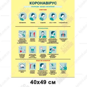 Табличка 40х49 см поради безпеки при коронавірусі на білій пластиковій основі з ламінованою поверхнею  - макет.