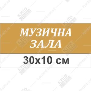 Інформаційна табличка для музичної зали золотистий пластик з білими літерами на дверях дитячого садка