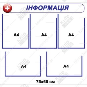 Інформаційний стенд для холу лікарняного відділення з білою основою з ПВХ та прозорими кишенями на стіні медичного закладу.