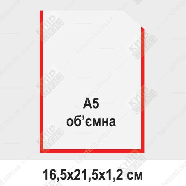 Обʼємна вертикальна кишеня А5 з прозорого пластику встановлена на інформаційному стенді - фото на стіні